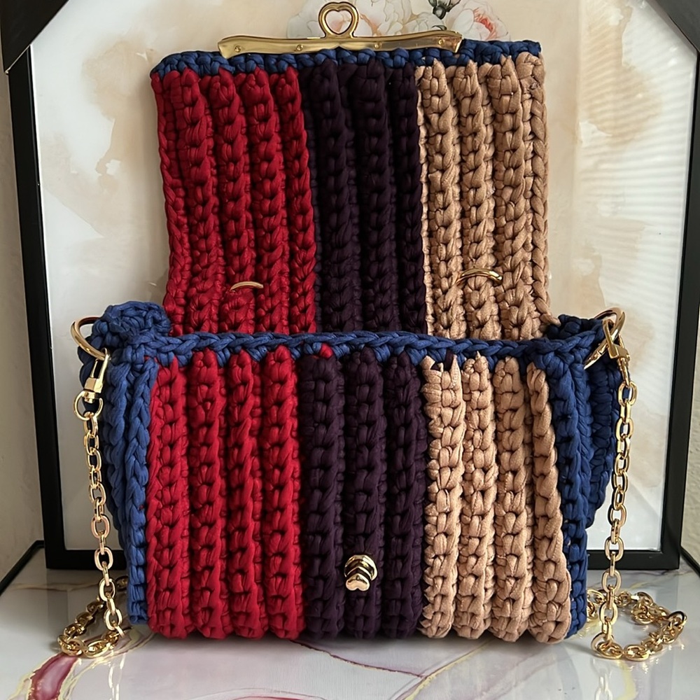 Hand Crafted Multicolor Top Handle Crochet Handbag - Picture 8 of 15